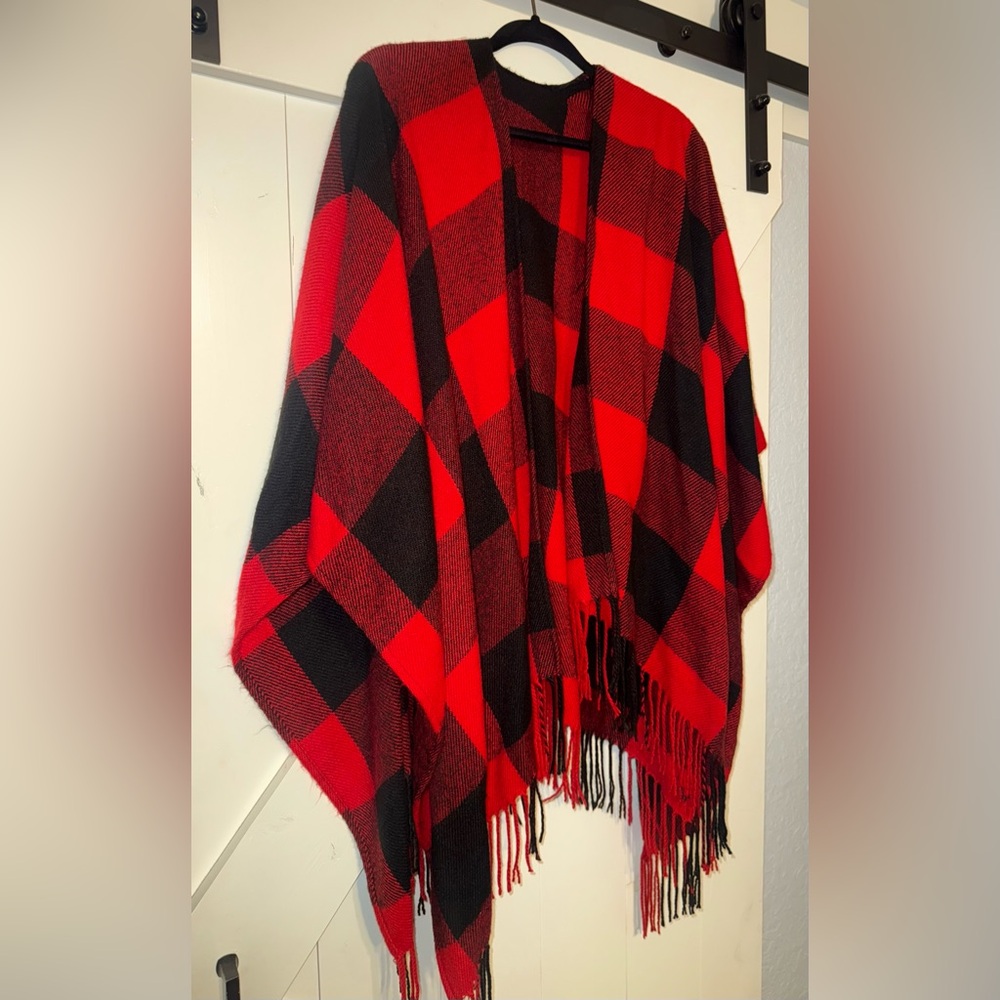 Red and Black Buffalo Plaid Poncho